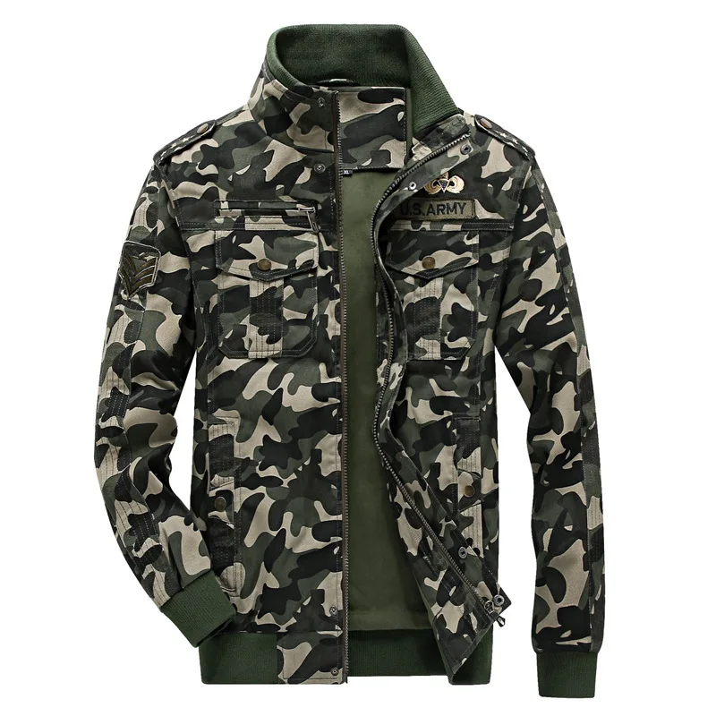 

Pure Cotton Mens Short Multiple Pockets Casual Jacket Large Size Loose Zipper Camouflage Tooling Water Wash Hard-Wearing Coat