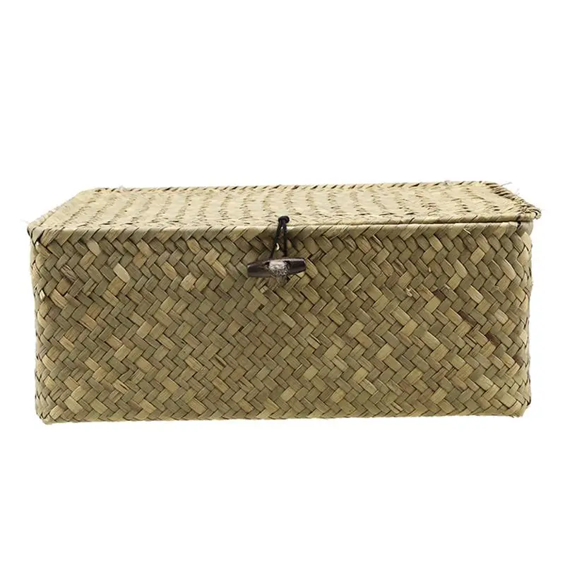 New Seaweed Woven Basket Straw Storage Hand With Lid Debris Desktop Box Handwoven S M L | Дом и сад