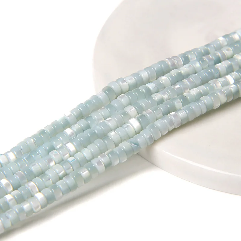 

2x4mm Natural Blue Shell Cylinder Beads Small Mother of Pearl Shell Loose Beads for Making Jewelry DIY Bracelet Accessories 15"