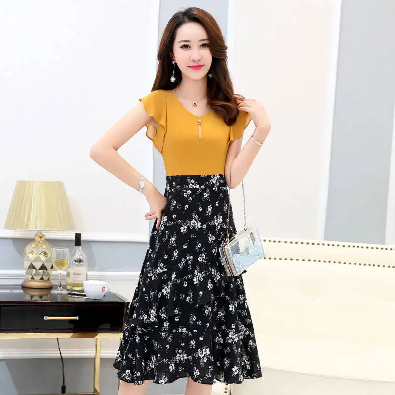 Женское весенне летнее Стильное женское платье с круглым вырезом гофрированное