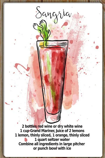 

Sangria вино коктейли металлическая жестяная вывеска, Вкусный рецепт на вино коктейли вывески