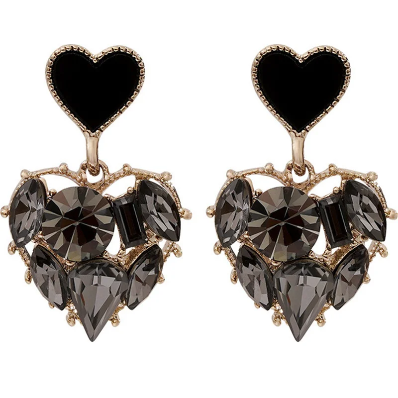 

Black rhinestone love earrings female simple earrings 2021 new trendy Korean temperament women's earrings Jewelry wholesale