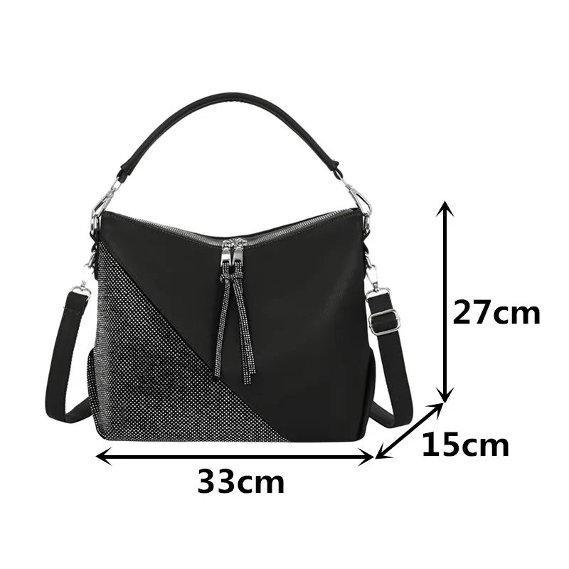 

Fashion Rhinestone Handbag Luxury Women Leather Patchwork Shoulder Bags Portable Messenger Handbags Female Large Casual Tote Bag
