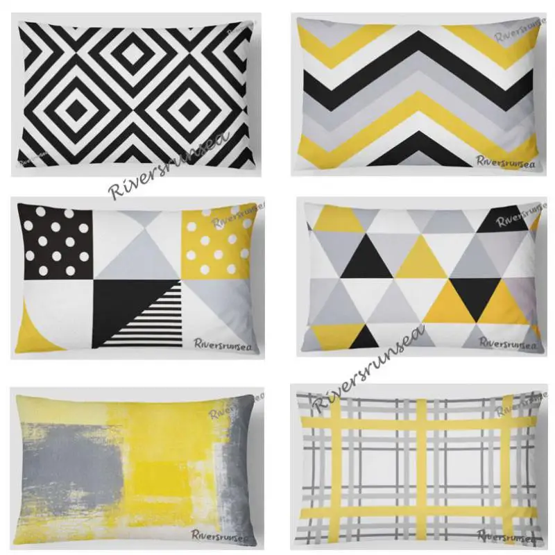 Simple Black And White Geometric Marble Cushion Cover Nordic Yellow Gray Graffiti Throw Pillow Cases 30*50cm For Home Bedside | Дом и сад