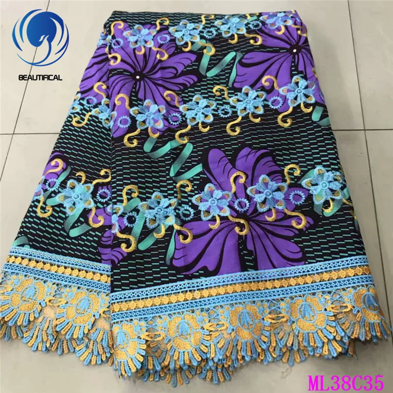 ML38C3504 BEAUTIFICAL воск кружева хлопок печать Анкара Высокое качество гипюр шнур кружева африканские принты воск шнур кружева ткани ML38C35 - Цвет: ML38C3504