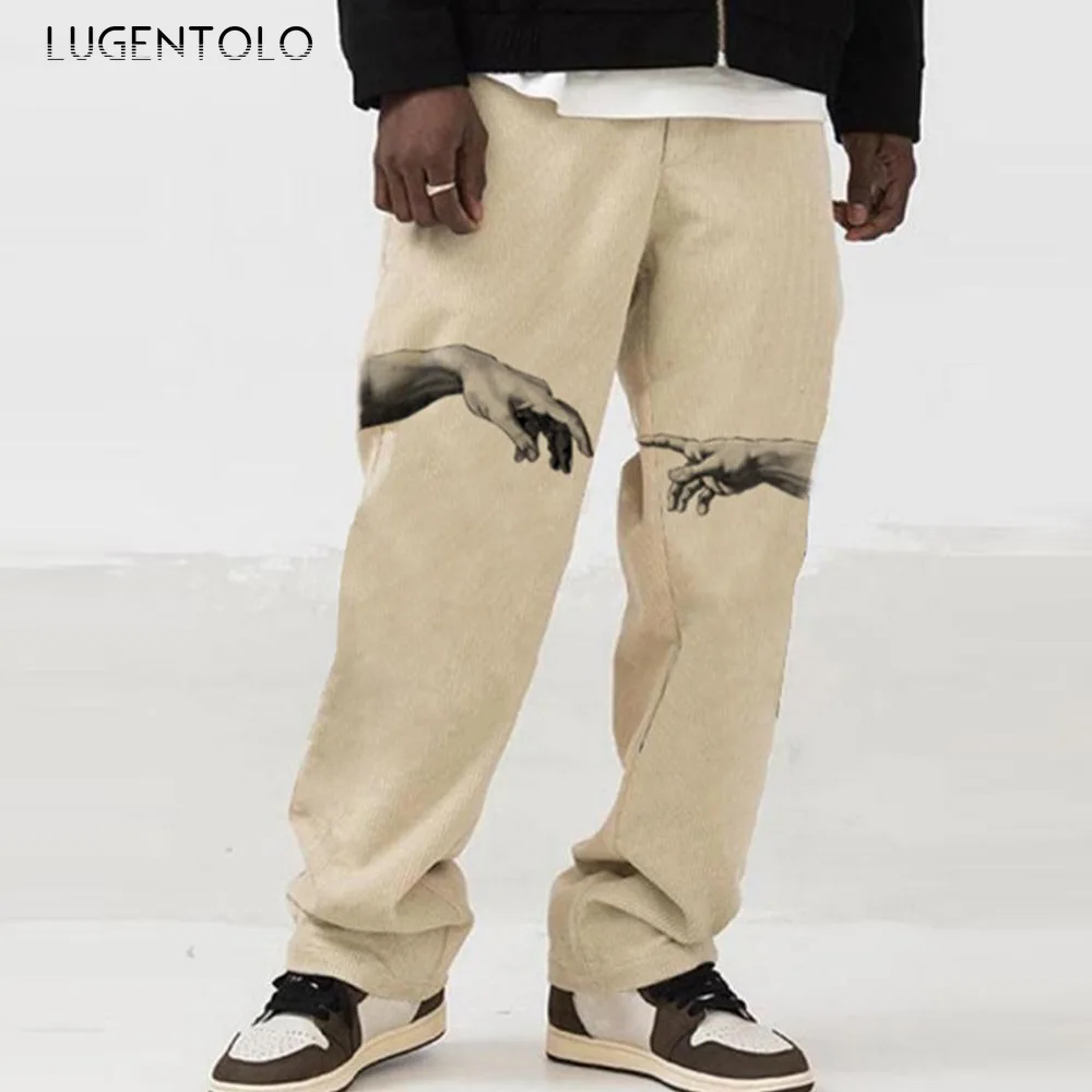 

Lugentolo Men Fashion Pants Straight Spring Thin Loose Casual Trousers Men's Street Youth Print Mid Waist Long Pants