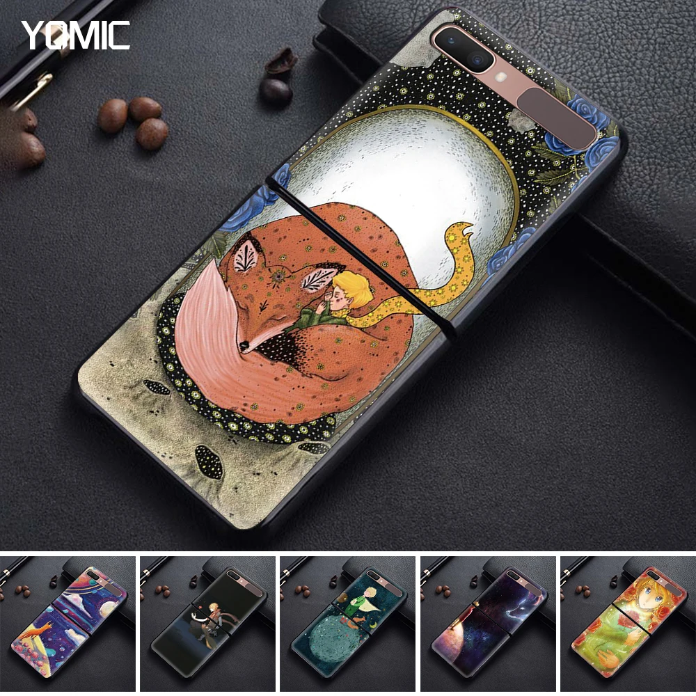 

Phone Case for Samsung Galaxy Z Flip 6.7" Black Hard Cover ZFlip 5G PC Segmented Protect Coque The Little Prince Fox