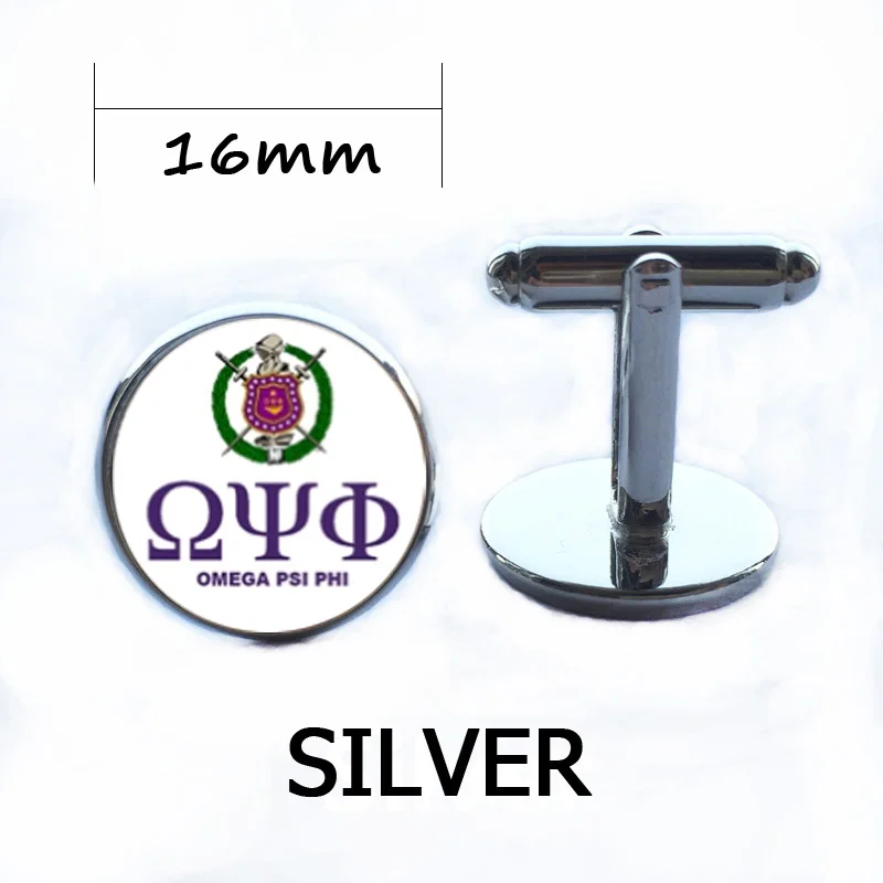 Омега Psi Phi греческие буквы запонки членов команды символ стеклянный кабошон