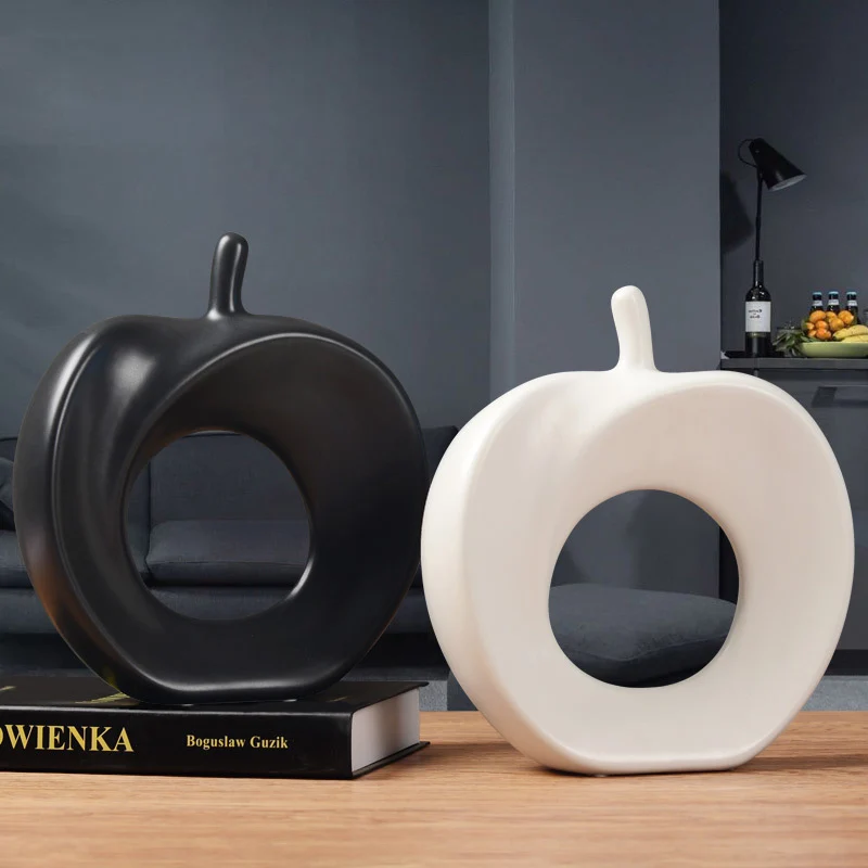 

Ceramic Hollow Apple Decoration Black and White Plant Crafts Living Room Wine Cabinet Apple Decor Home Decoration Birthday Gift