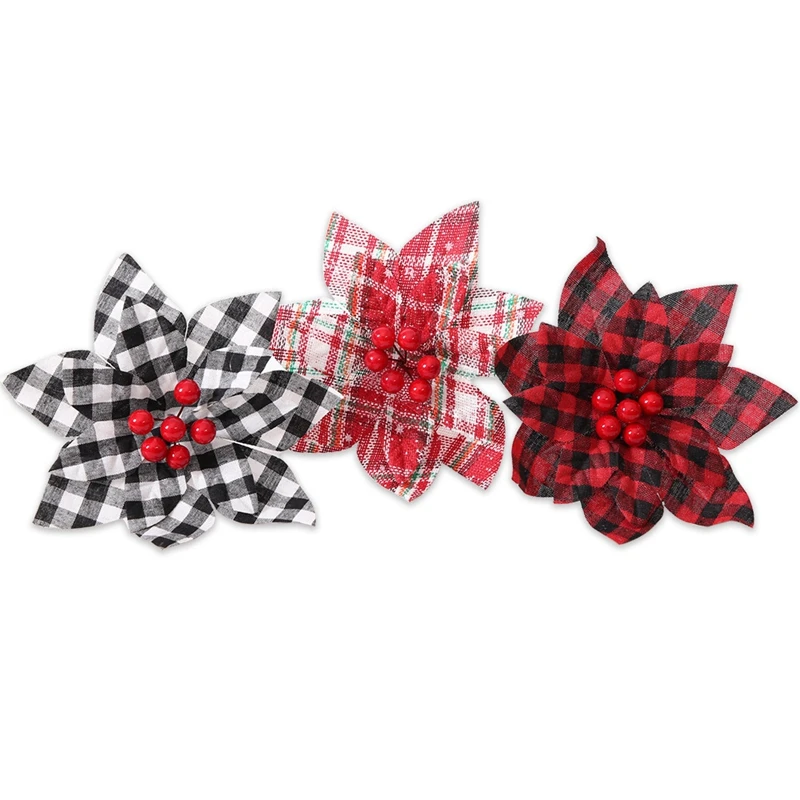 

3Pcs Christmas Red Flower Lattice Decoration Flower Christmas Tree Pendant Family New Year Wedding Party Decoration