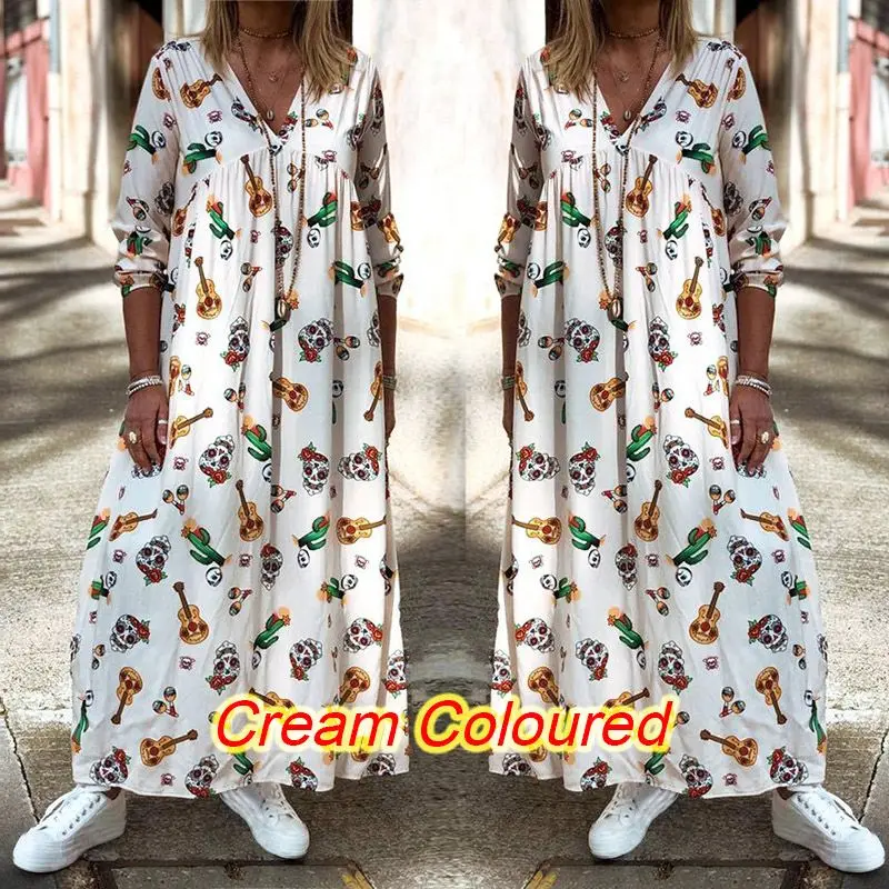 ZANZEA богемное Платье женское повседневное неупакованная Макси-юбка Vestidos осеннее кремовое платье с длинными рукавами карманы халат Femme 5XL