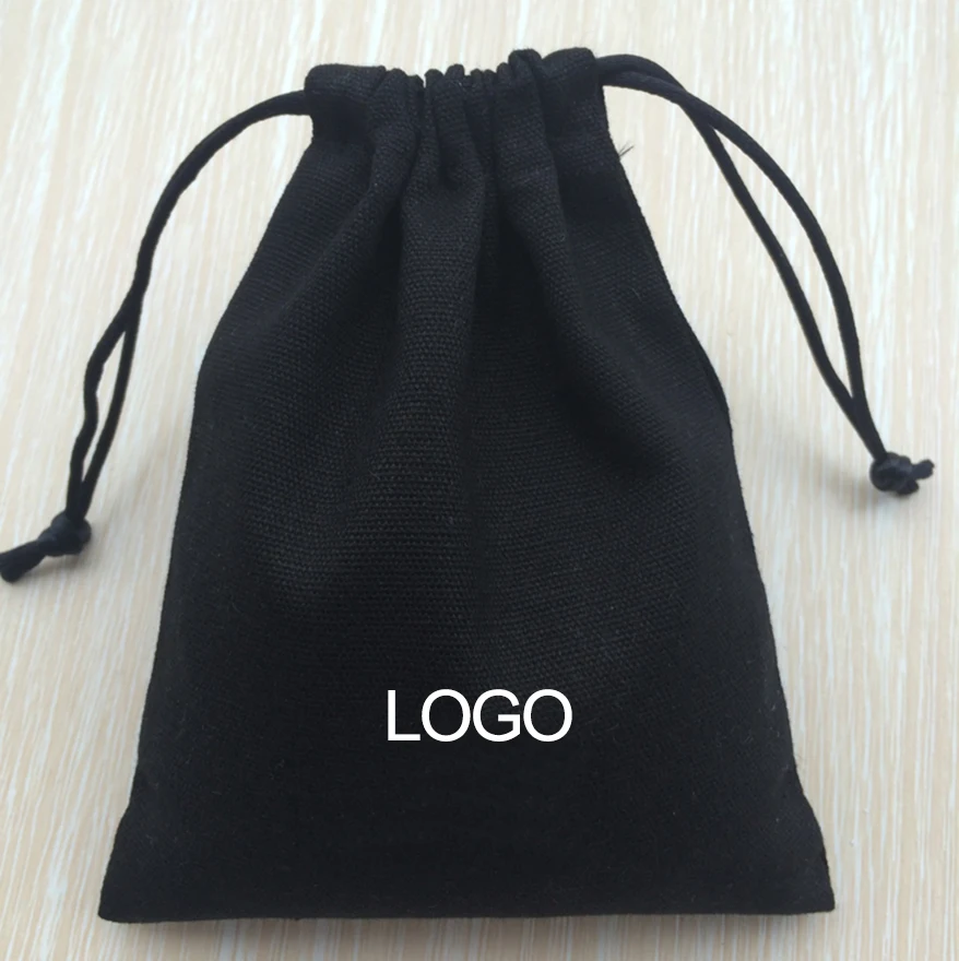 100PCS Black Drawstring Bag Jewelry Pouch 8A Cotton Canvas Bags Cosmetic/Storage/Wedding/Packing/Gift/Earrings/Bead Custom Logo