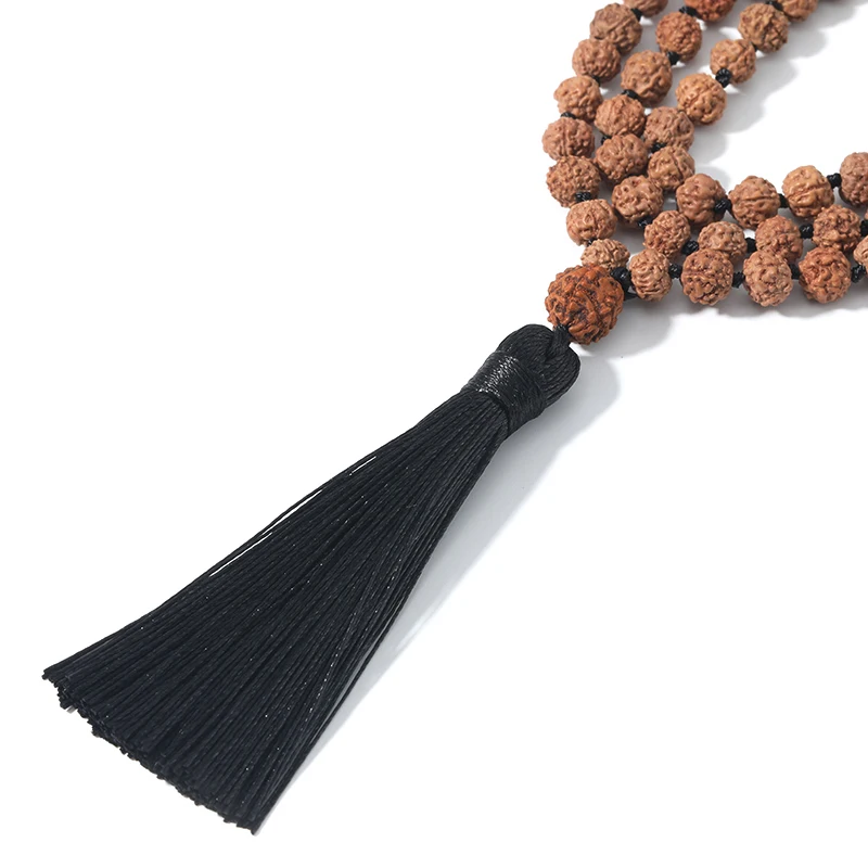 108 натуральная рудракша Mala Beads Yoga медитация кисточка Japamala ожерелье для женщин