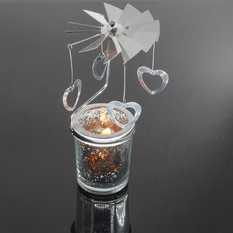 

Rotary Spinning Tealight Candle Metal Tea Light Holder Carousel Home Decoration