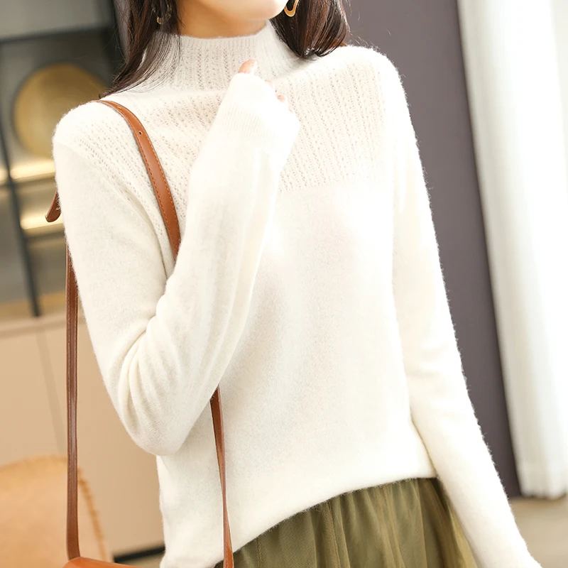 

LONGMING Women Sweater Turtleneck 100% Merino Wool Knit Pullover Autumn Winter Soft Warm Knitted Sweaters Jumpers Woman Knit Top