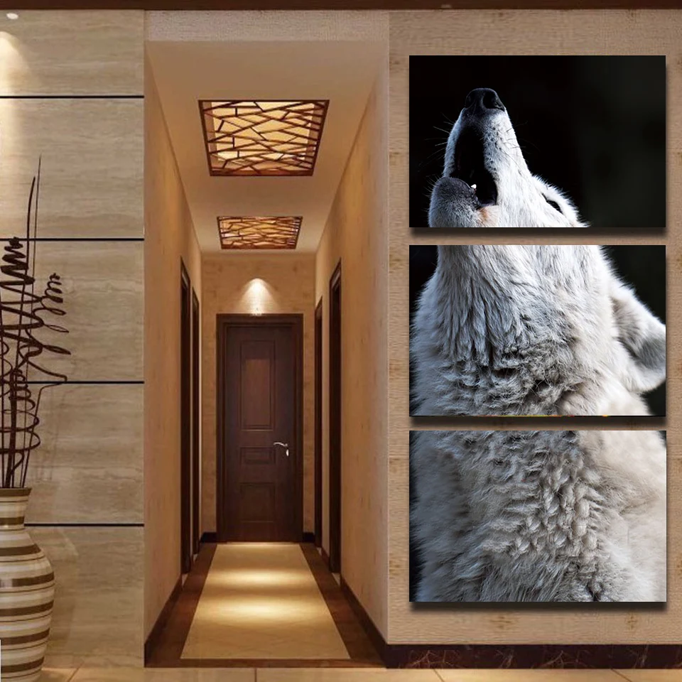 

3 Pieces White Wolf Howling Wall Art Prints Home Decoration Pictures Posters For Living Room Canvas Painting