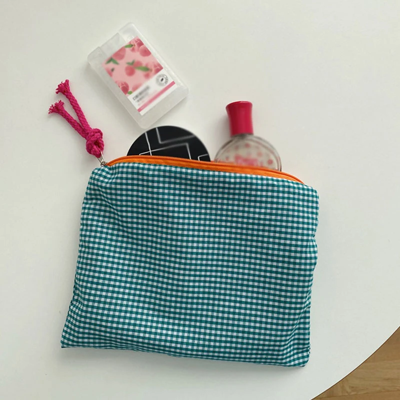 

Large Capacity Storage Bag For Women Girls Simple Contrast Color Plaid Zipper Pouch Travel Big Bath Cosmetic Bags Organizer