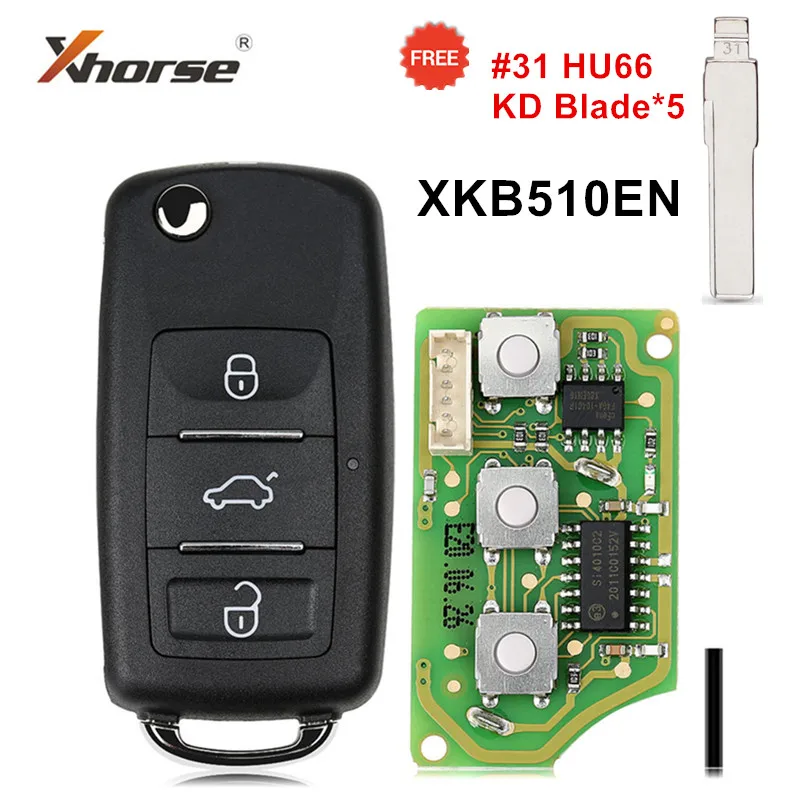 

5 шт. водонепроницаемый универсальный пульт дистанционного ключа Xhorse XKB510EN типа B5 с 5 шт. #31 HU66 KD лезвие ключа для VDI VVDI2 Mini Key Tool Max