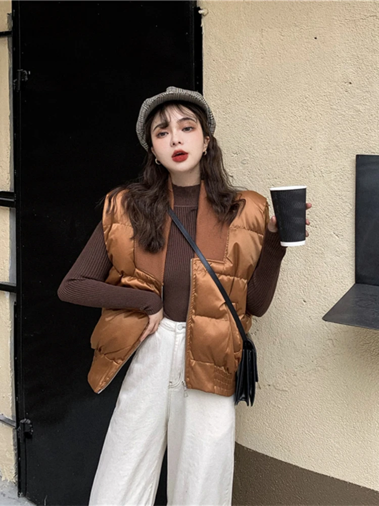 

Cotton Down Vest Women 2021 Winter Loose All-Match Vest Jacket Scarf Collar Sleeveless Casual Female Waistcoat