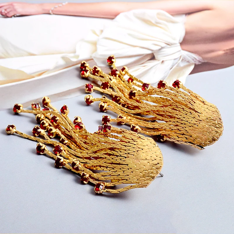 Серьги-подвески из металла женские длинные золотистые ювелирные украшения с