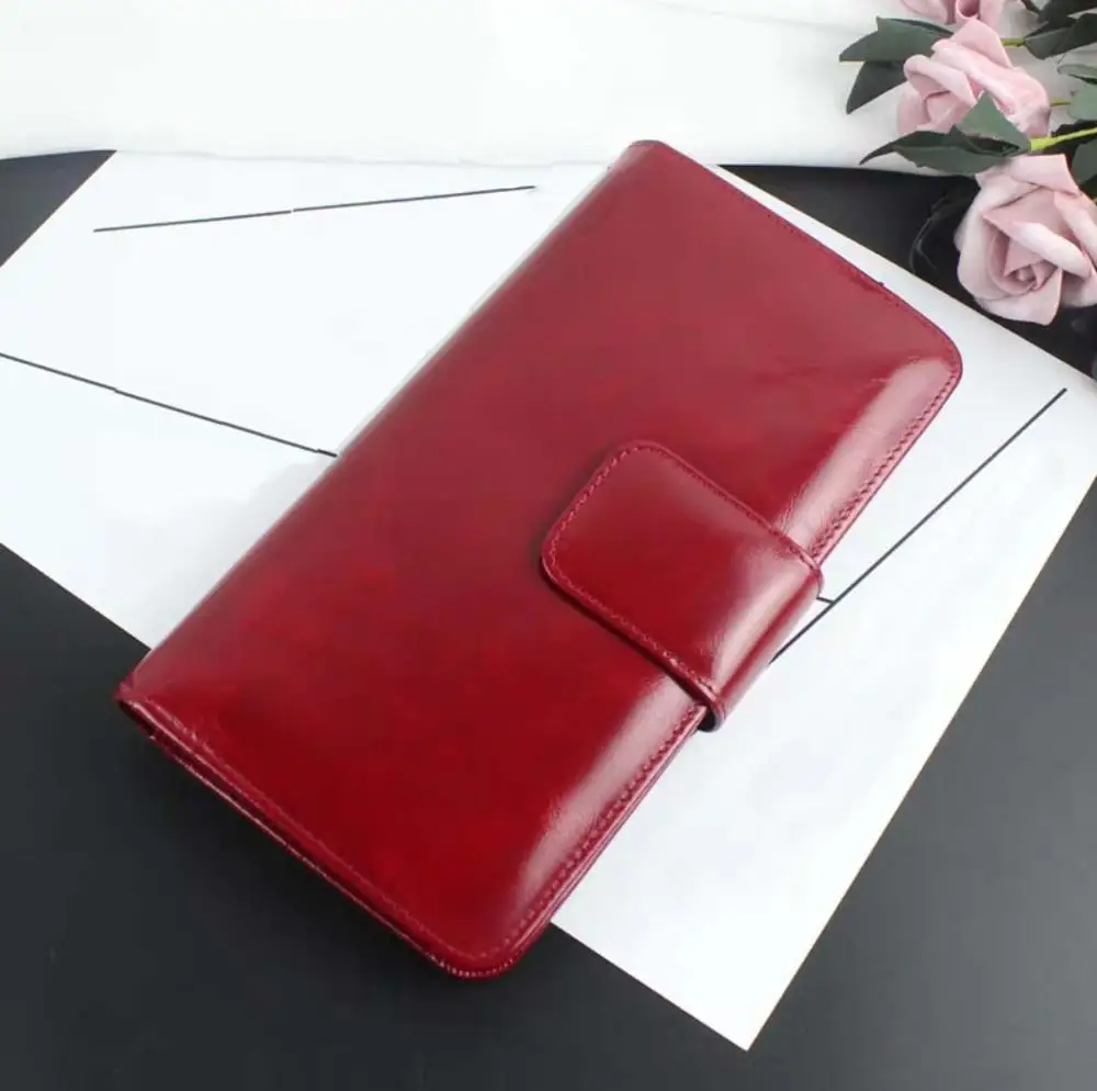 Red Женский кошелек из натуральной кожи с масляным воском, коровья кожа, кошелек, Обложка для паспорта, Обложка для паспорта, розовый, фиолетовый, синий, черный, красный, желтый, коричневый - Цвет: Red
