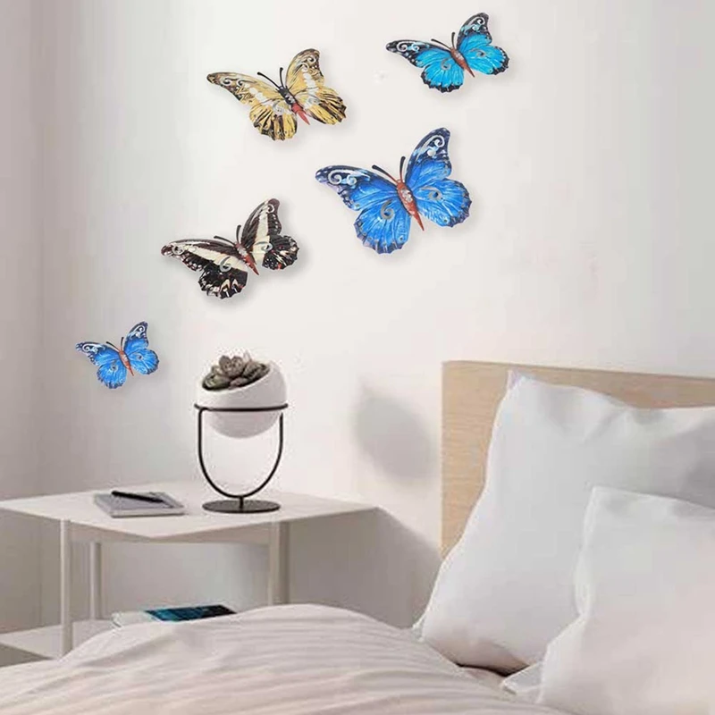 

4 PCS Metal Butterfly Wall Hanging Decor Home Bedroom Sculpture TV Background with Hook Indoor Outdoor Office Wall Art