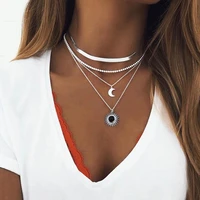 fashion unisex multilayer hip hop moon round turquoise chain necklace for women men jewelry gifts pendant necklace accessories