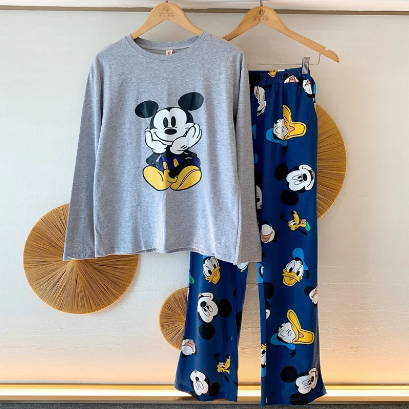 Disney Pajamas Set for Women Mickey Mouse Two Piece Fall Sleepwear Pants Long Sleeved Plus Size Loungewear Casual Soft Nightwear