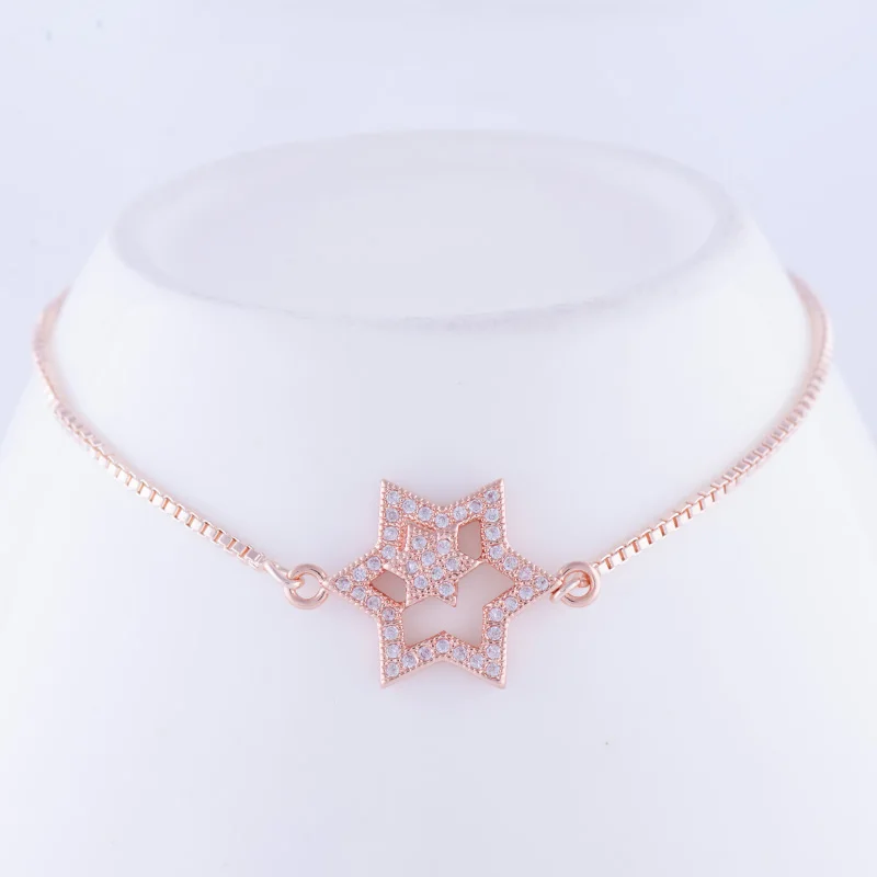 Rose Gold DIY ремесло ювелирные изделия браслеты с подвесками микро проложить Циркон звезда браслеты со звездой Давида для женщин девушек Регулируемая цепочка иудаизм браслеты - Окраска металла: Rose Gold