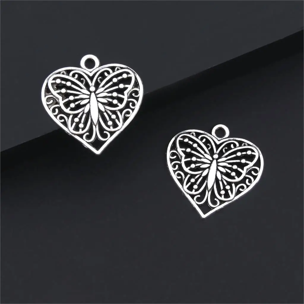 

20pcs Charms Heart Shaped Butterfly Animal Silver Color Pendant For DIY Handmade Findings Jewelry Making Accessories