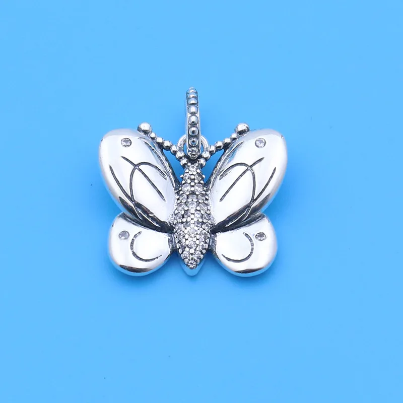 

Genuine 925 Sterling Silver Charm Decorative Butterfly With Crystal Pendant Beads Fit pan Bracelet & Necklace Diy Jewelry