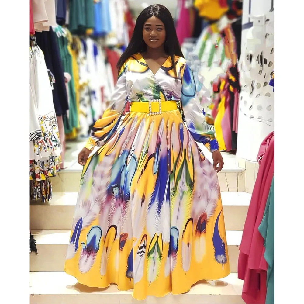 

Африканские платья для женщин, летняя новая африканская одежда с длинным рукавом, Дашики, традиционное платье из полиэстера, Макси-платье