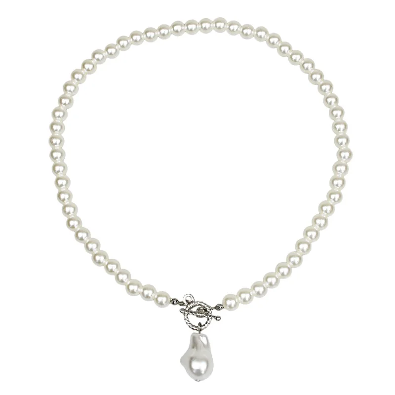 

Elegant Baroque Imitation Pearl Choker Necklace Fashion Asymmetric Short Chain Pendant Necklaces Women Collares Ladies Jewelry