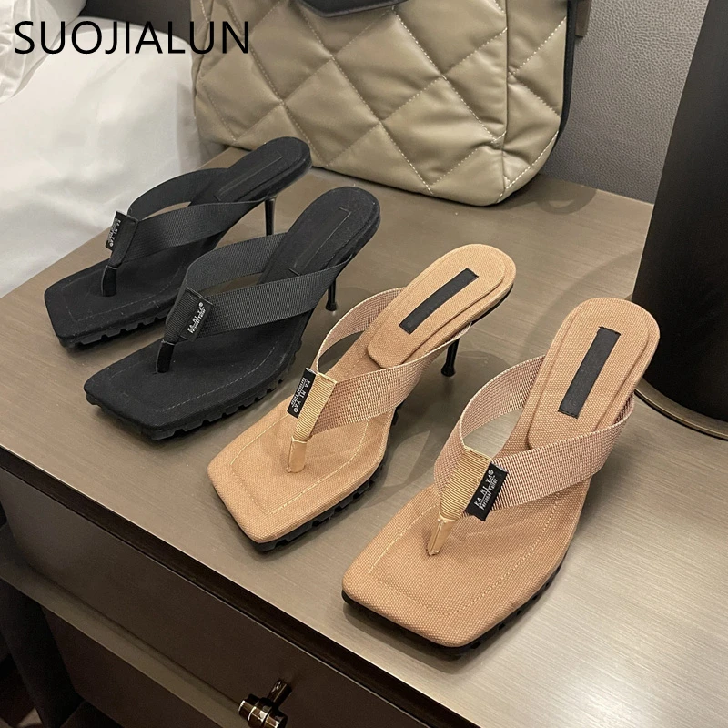 

Летние Новые Брендовые женские тапочки SUOJIALUN 2022, модные пляжные шлепанцы без застежки, Женские Элегантные классические сандалии на тонком в...
