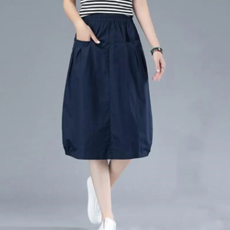 Женская длинная юбка с завышенной талией темно-синяя Однотонная весна-лето 2021 |