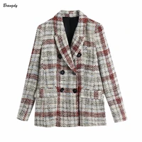 womens blazers skinny jackets slim coats mujer office fromal work long sleeves vintage plaid casual outerwear elegant chic tops