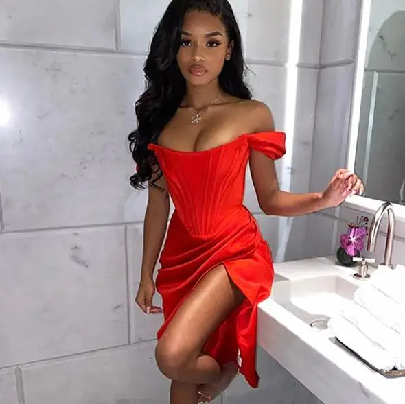 

Cultiseed Women Sexy Slash Neck Dress 2020 New Female Sexy Strapless Backless High Split Party Dress Ladies Fashion Dresses