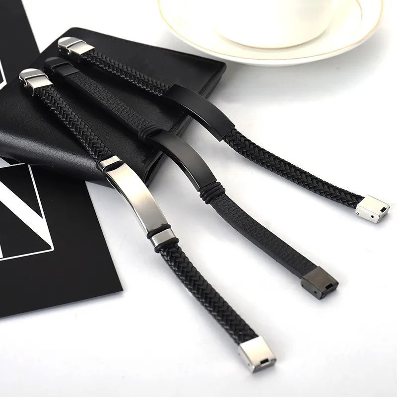 Корейский черный кожаный браслет из нержавеющей стали для мужчин и женщин модный