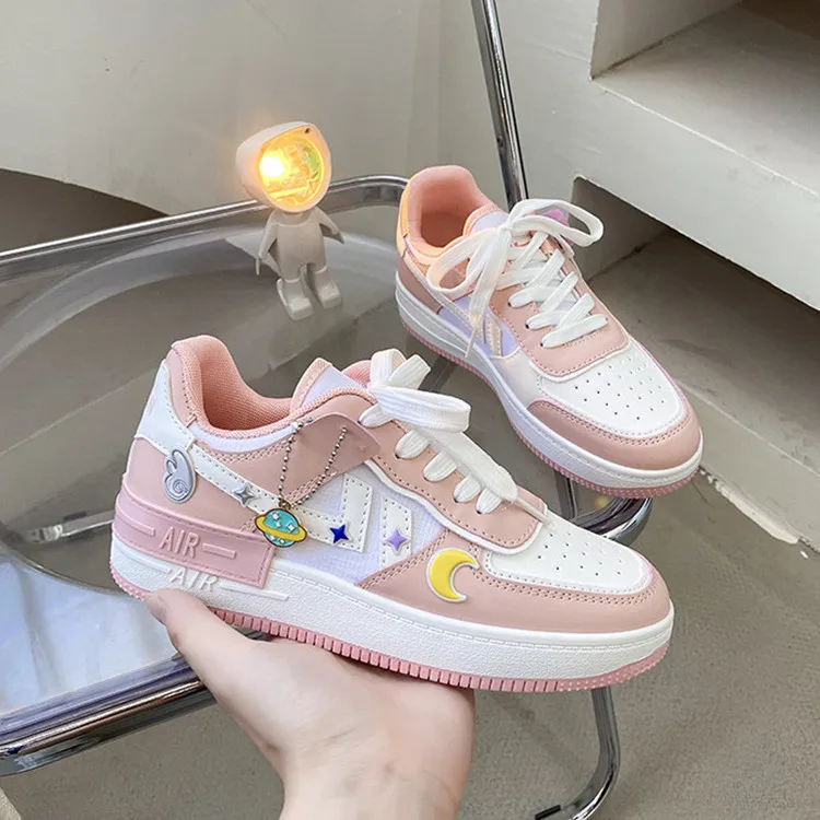 

Pink Shoes Female 2021 Top New Sports Shoes Female Students Lightweight Breathable White Shoes All-match Sneakers
