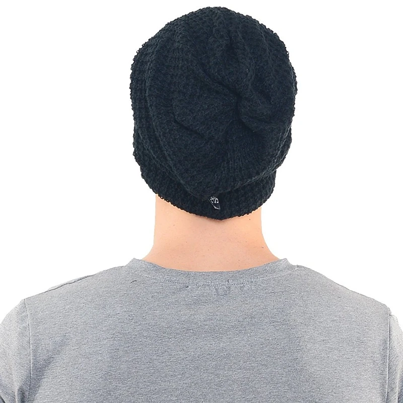 

2x Men Slouchy Long Beanie Knit Cap for Summer Winter Oversize Black & Gray