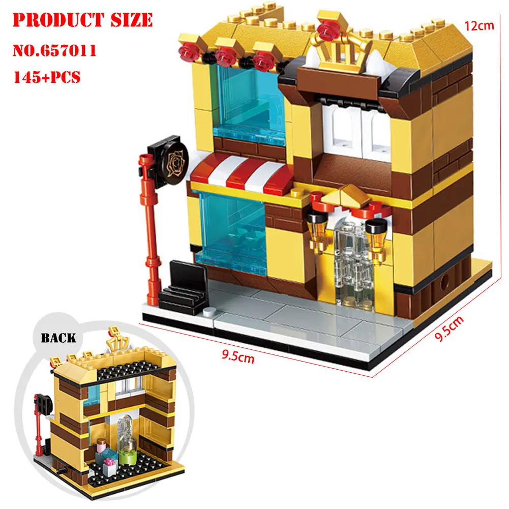 

BZDA Mini Street View Series Bricks Ice Cream Shop Fruit Shop Pizza Shop Etc House Model Building Blocks Toys for Children