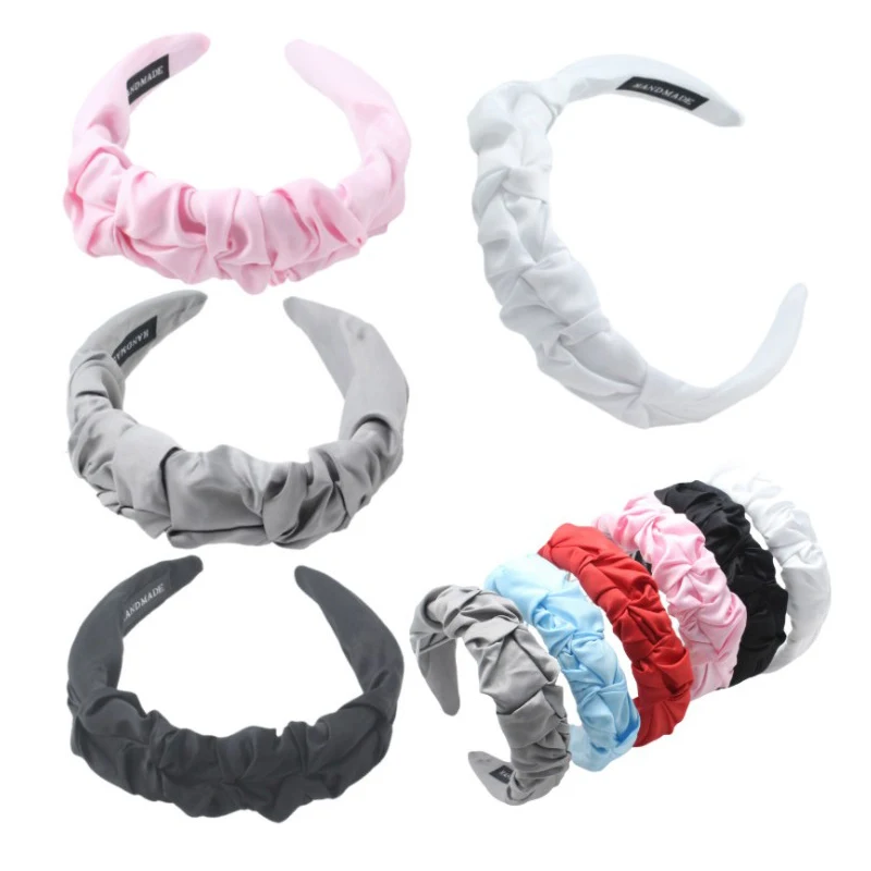

women candy solid color wrinkled headband wide-brim knotted face wash hairband headbands girl hair band hair accessories