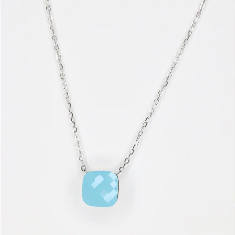 blue Серебряная Подвеска из серебра 925 пробы квадратная цветная кошачий глаз опал розовый синий белый карамельный камень кулон ожерелье Горячие ювелирные изделия для женщин и девушек - Окраска металла: blue