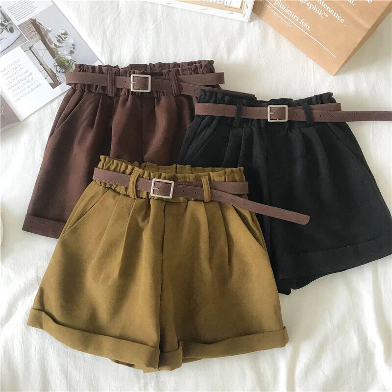 Женские винтажные шорты с высокой талией повседневные свободные черные