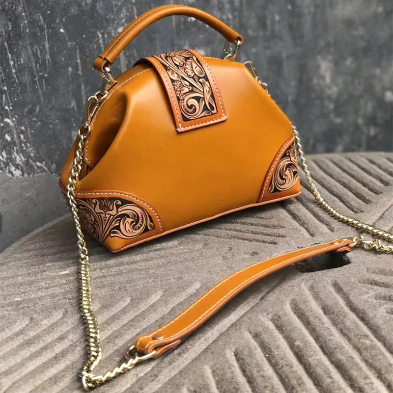 Ручная резная дизайнерская женская сумка из натуральной кожи на застежке