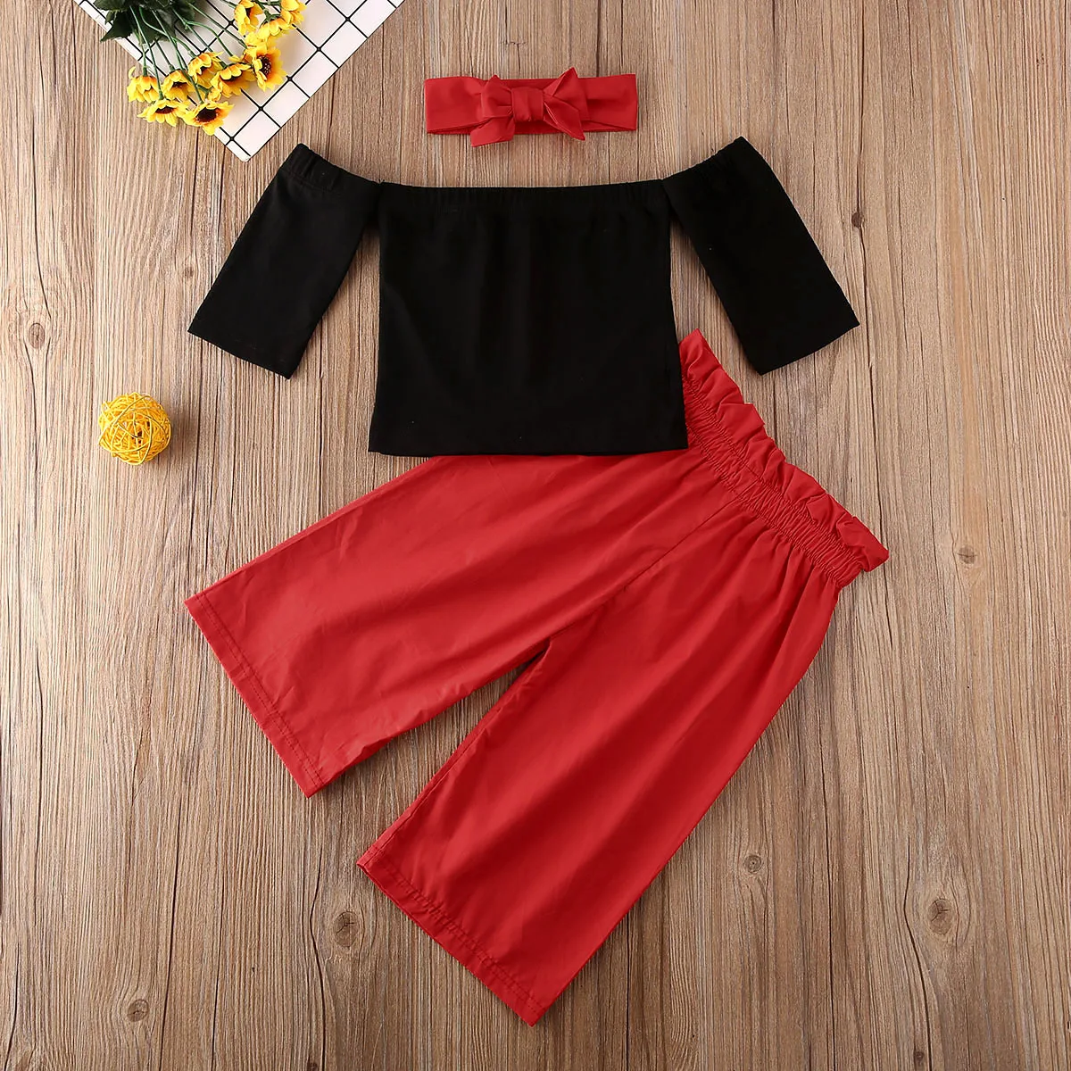 

1-6Years Toddler Kid Baby Girl Off Shoulder T-shirt Tops Pants Headband Outfit Clothes