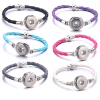 simple fashion womens leather braid bracelet 18mm snap button bracelet snaps jewelry trend maiden snap button jewelry hot gift