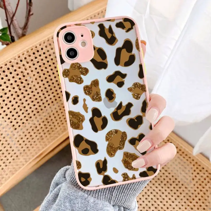 

leopard print Phone Case For iphone 13 12 mini 11 Pro Max X XS Max XR 7 8 6 Plus Translucent Matte Shockproof Case