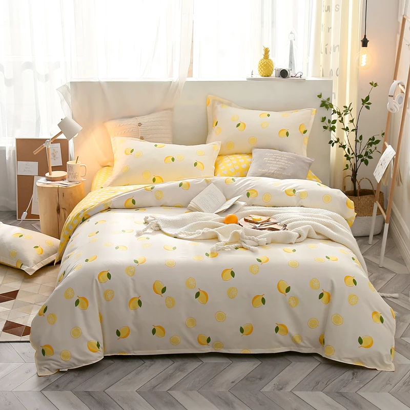 

Fruit Lemon Bedding Set Organized Whit Heart Duvet Cover Set Pillowcase Home Textiles 2/3pcs Bed Linen King Queen Size Dropship