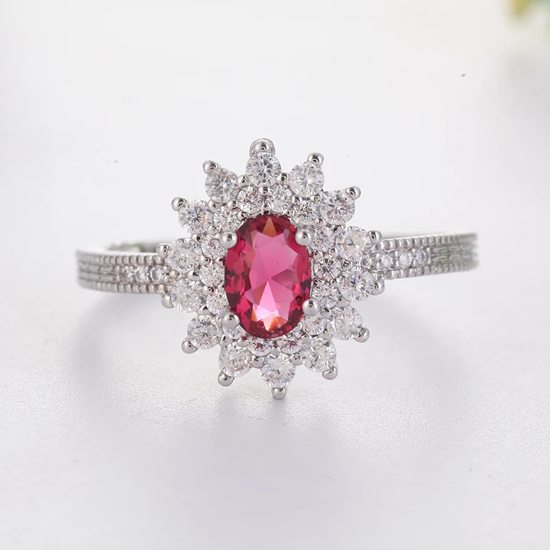 Великолепные кольца с красным камнем и цветком для женщин классические